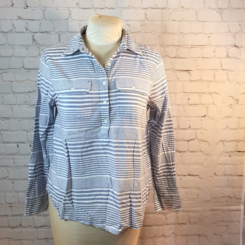 Chaps Denim blu striped cotton pullover blouse